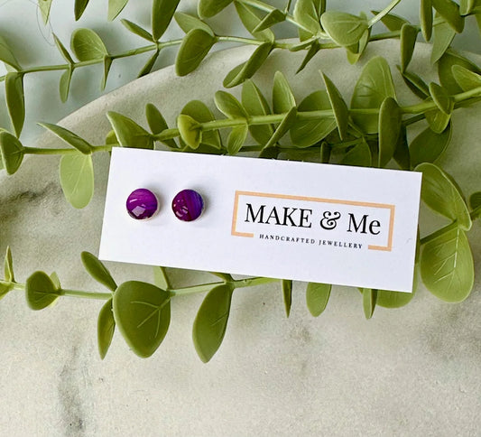 Hand Painted Dot Stud Earrings Pink & Purple