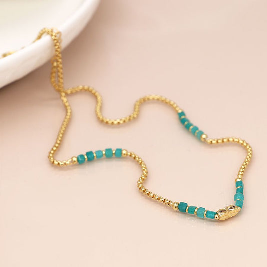 Aqua Bead Gold Plated Chain Necklace