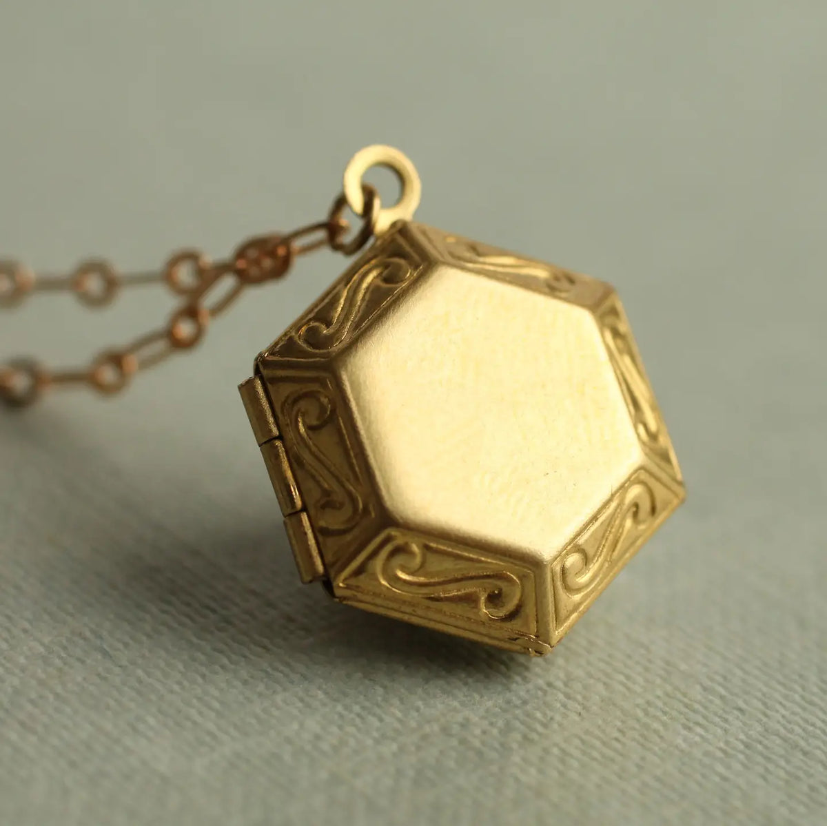 Hexagon Locket Necklace Gold
