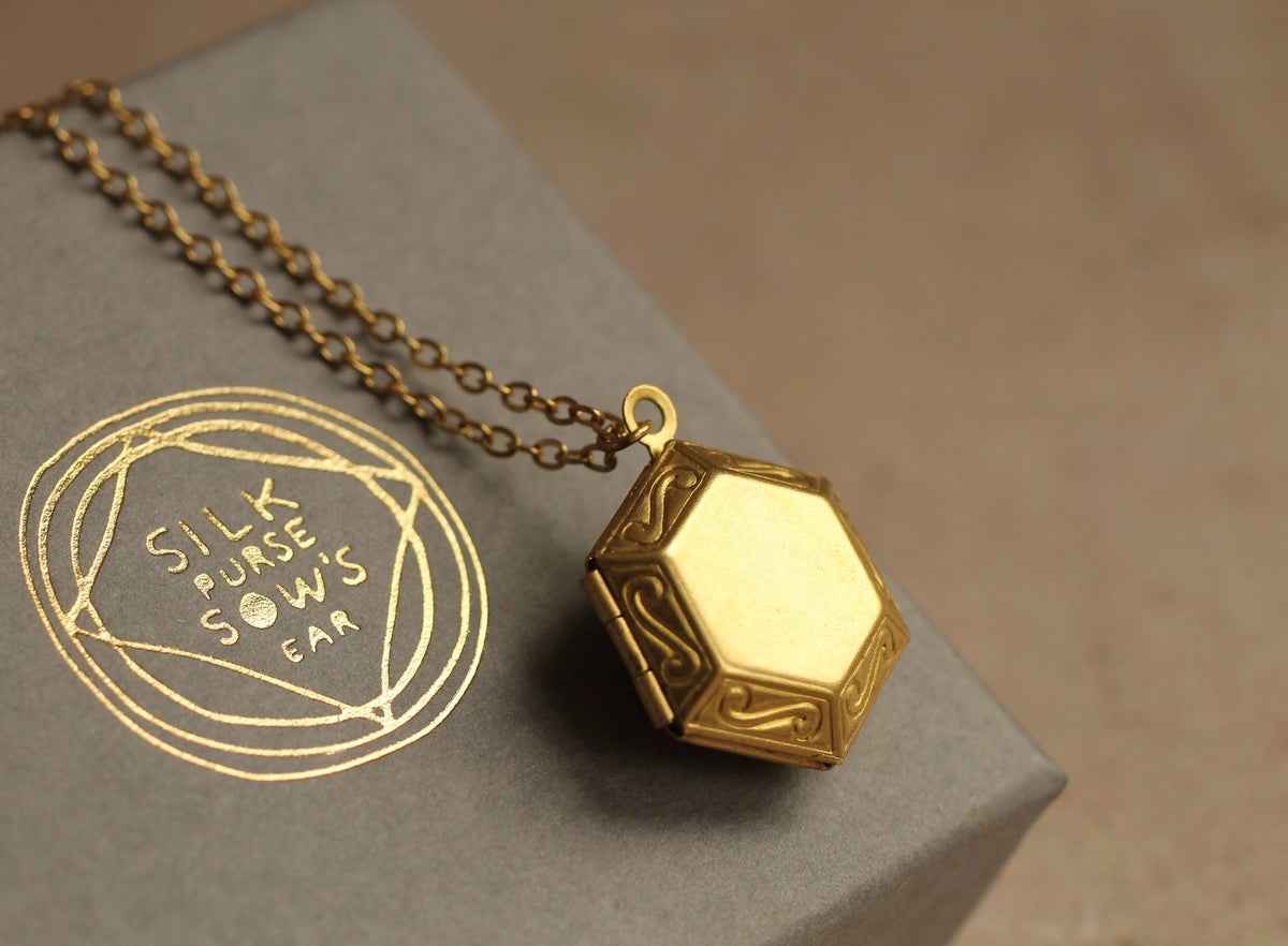 Hexagon Locket Necklace Gold