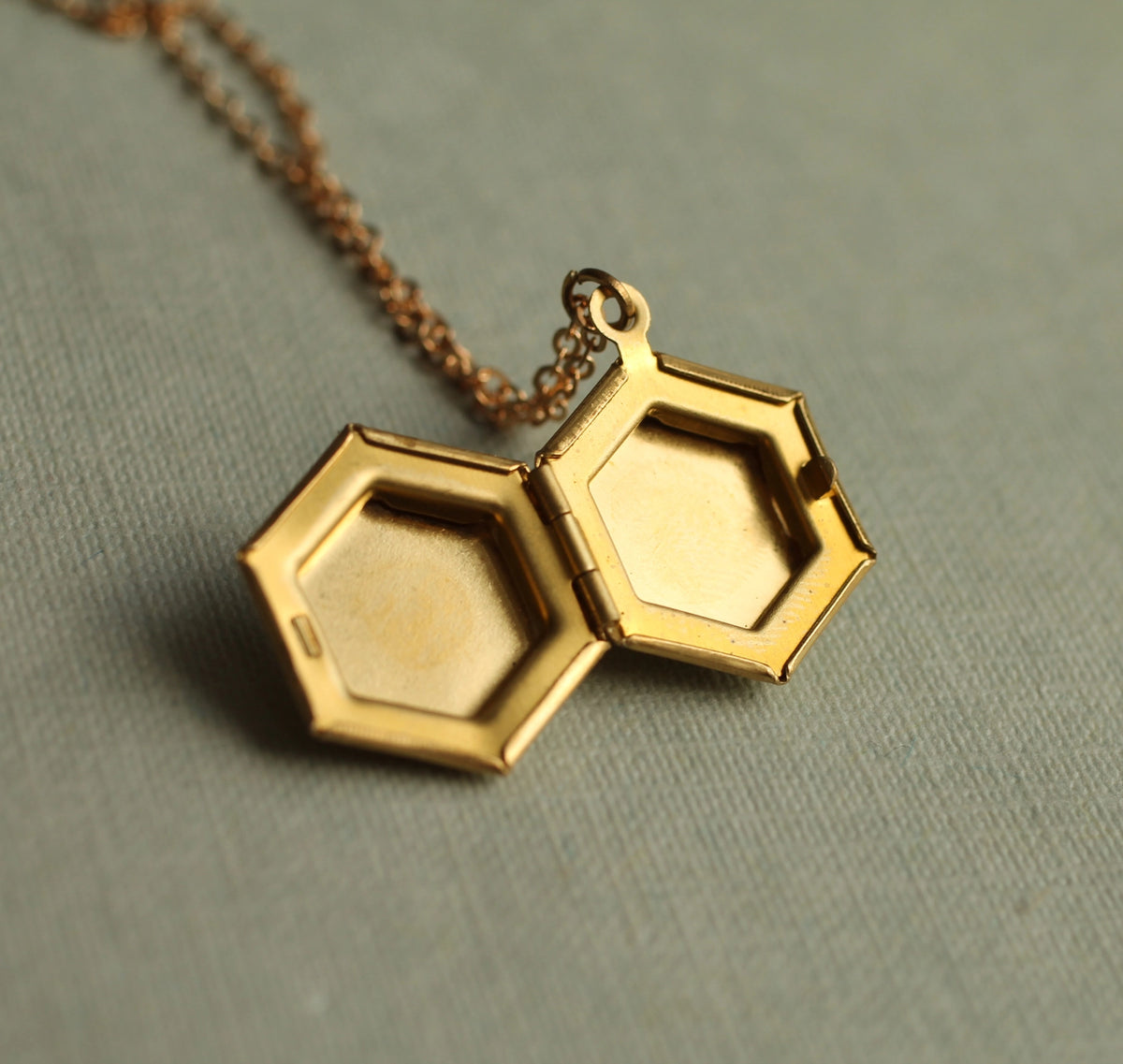 Hexagon Locket Necklace Gold