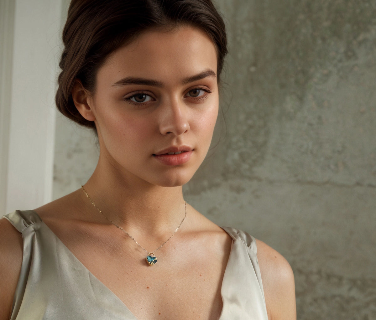 Padlock Heart Turquoise Gemstone Necklace Gold