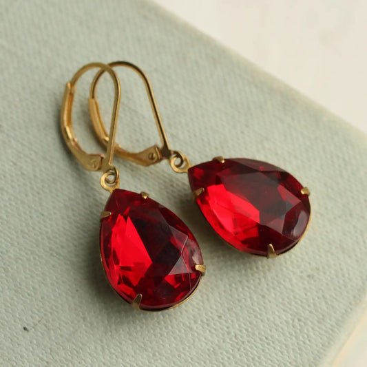 Vintage Ruby Red Teardrop Earrings