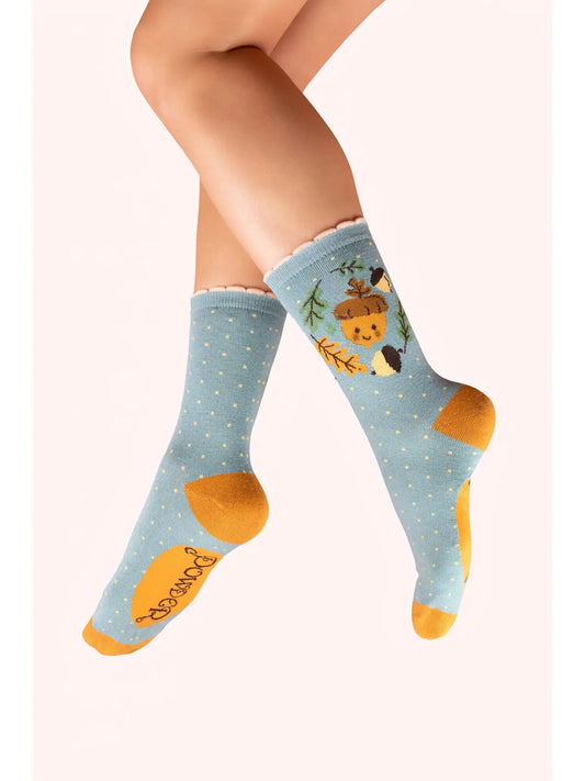 Happy Acorn Ladies Socks- Blue