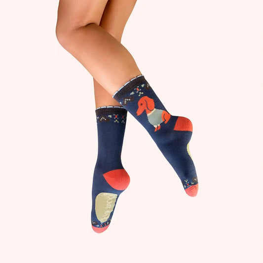 Sausage Dogs Ladies Socks- Blue