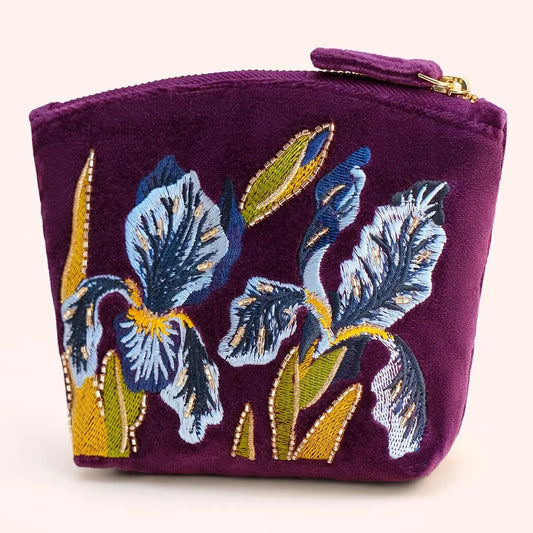 Mini Iris Velvet Embroidered Zip Pouch