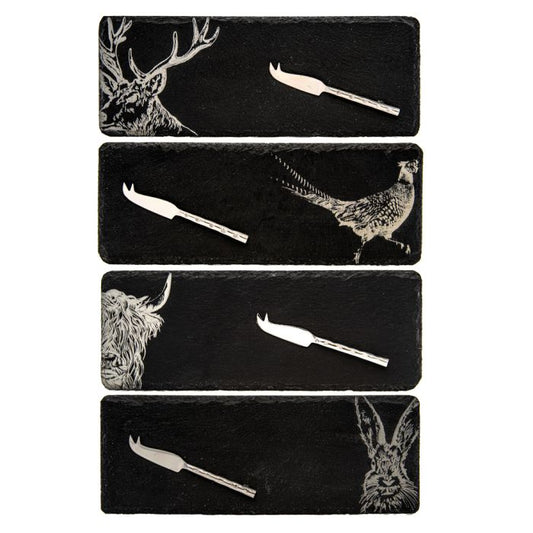 Four Mini Slate Cheese Board & Knife Sets - Country Animals