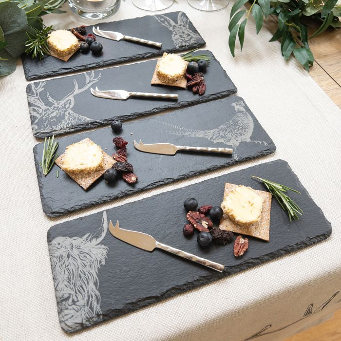 Four Mini Slate Cheese Board & Knife Sets - Country Animals