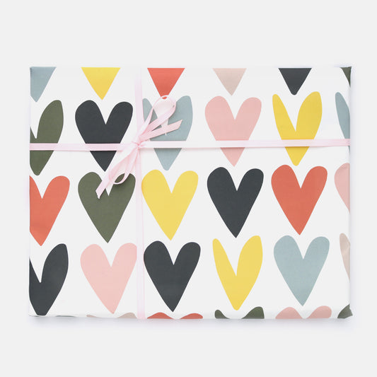 Cream Gift Wrap with Jumbled Hearts