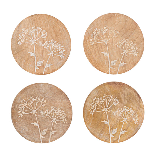 Set Of Four Cow Parsley Wooden Coasters