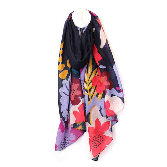 Multi Tropical Paradise Print Recycled Scarf Blue