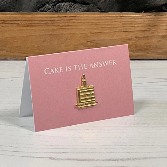 Cake Is The Answer Pewter Cake Charm Card