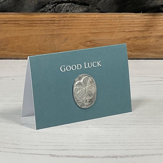 Good Luck Pewter Four Leaf Clover Charm Card