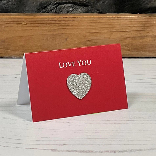 Love You Pewter Heart Charm Card