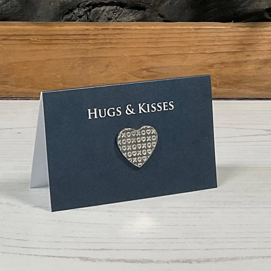 Hugs & Kisses Pewter Heart Charm Card