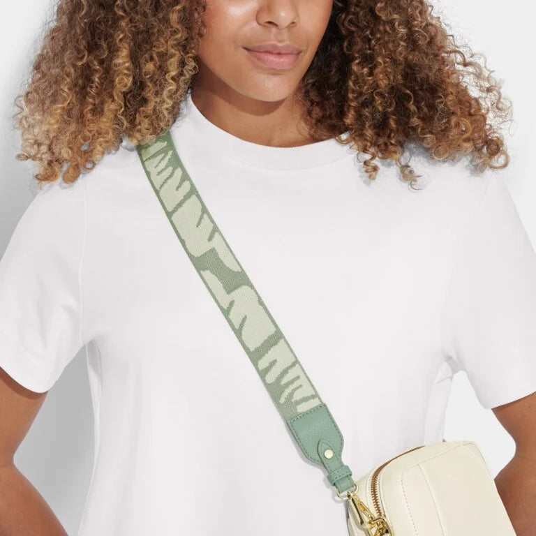 Abstract Canvas Bag Strap In Seafoam Green & Ivory