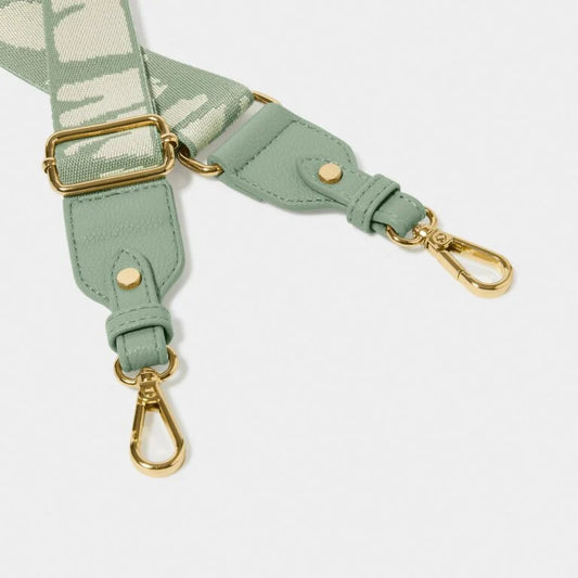Abstract Canvas Bag Strap In Seafoam Green & Ivory