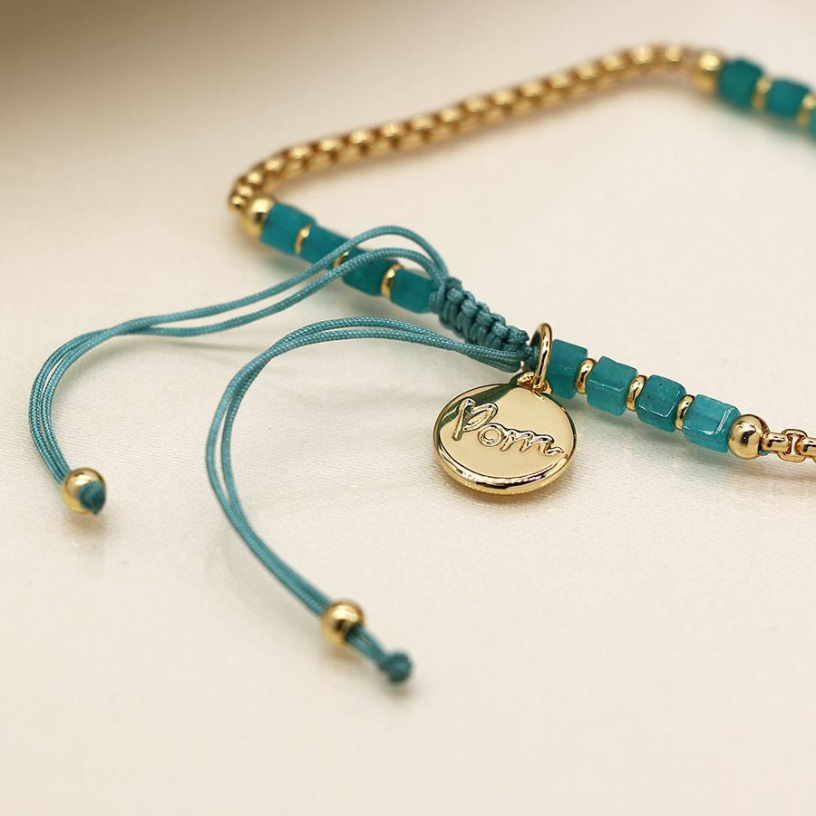 Aqua Bead Gold Plated Chain Adjustable Bracelet