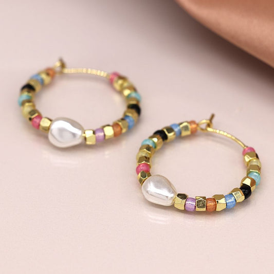 Multi Coloured & Gold Glass Bead Earrings
