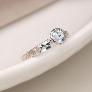 Sterling Silver Hammered Ring with Blue Topaz
