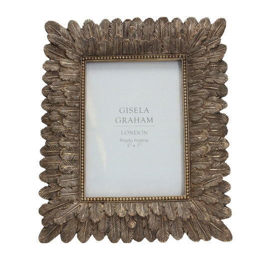 Antiqued Gold Feather Resin Photo Frame 5x7”