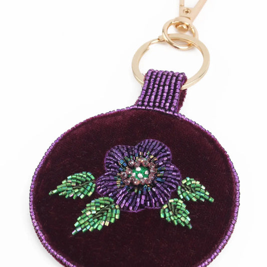 Purple Flower Round Keyring