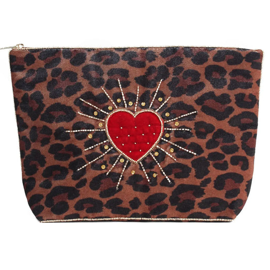 Leopard Heart Burst Large Pouch