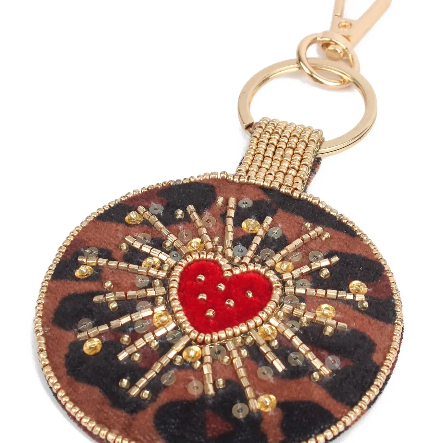 Leopard Heart Round Keyring