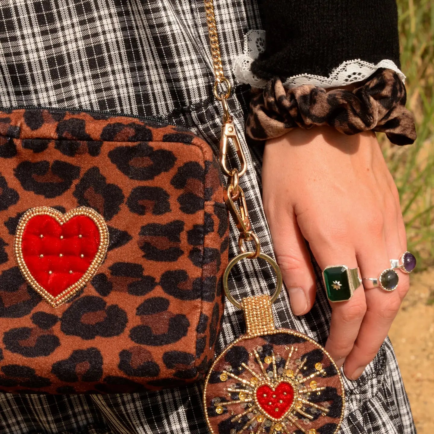 Leopard Heart Round Keyring