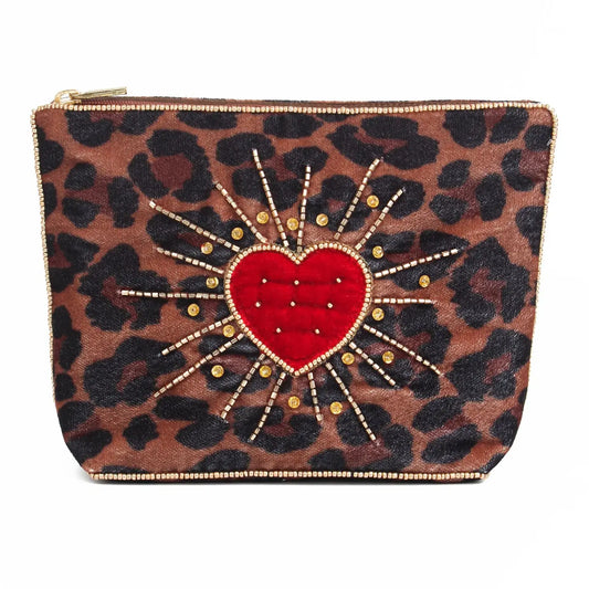 Leopard Heart Burst Medium Pouch