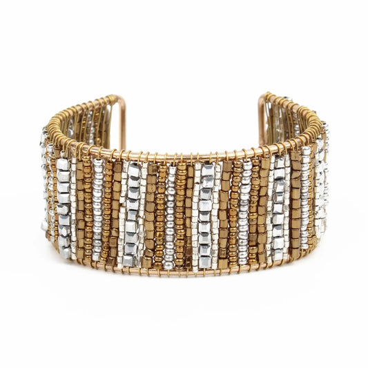 Gold & Silver Beaded Cuff Bracelet