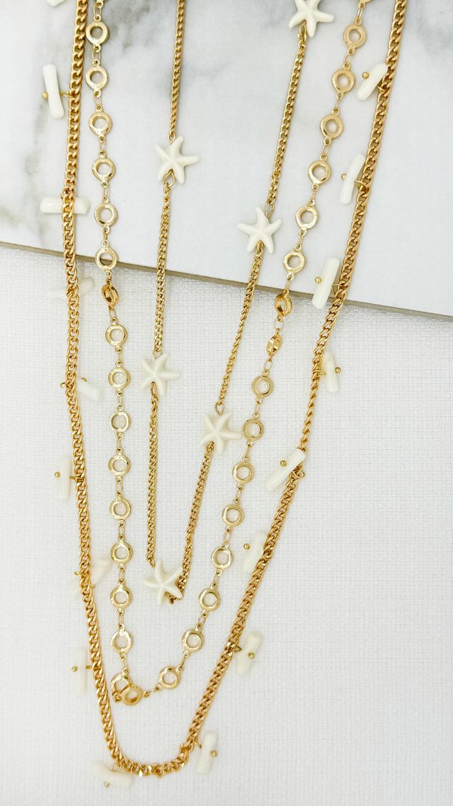 Envy Starfish Layered Long Necklace Gold