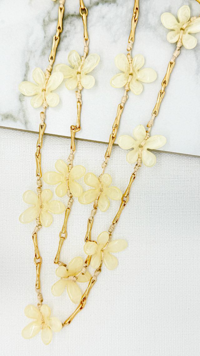 Envy Floral Layered Long Necklace Gold