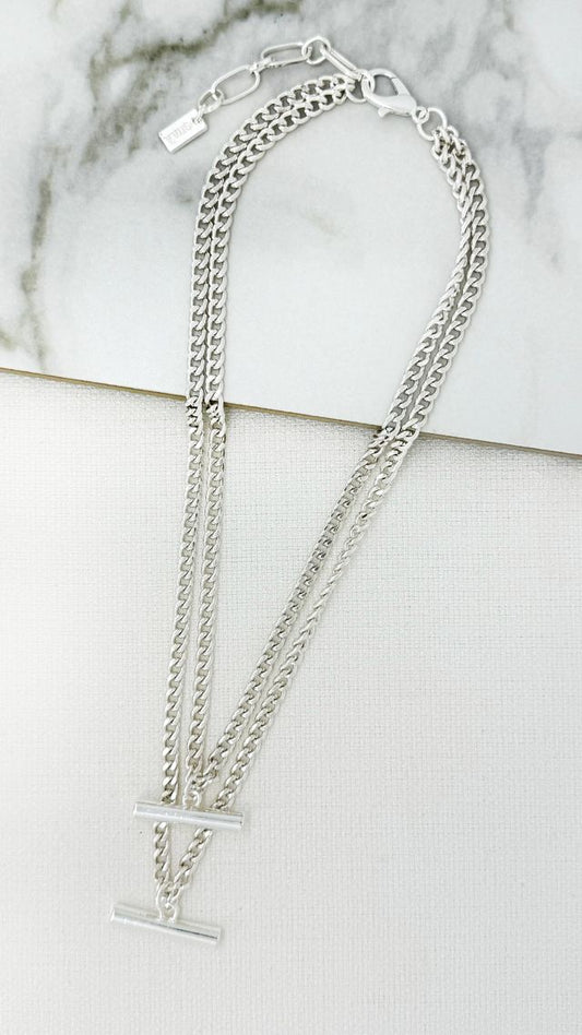 Envy Layered T-Bar Necklace Silver