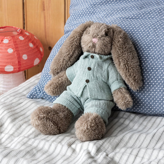 Plush Beige Bunny Blue Outfit