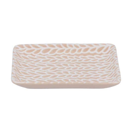 Porcelain Leaves Trinket Dish Beige & White