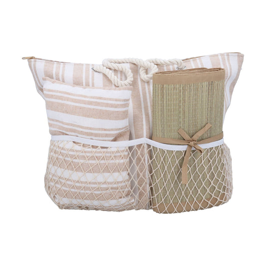 Beige Stripe Beach Bag