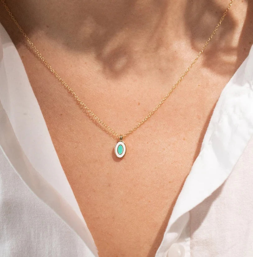 Oval Enamel Necklace Gold
