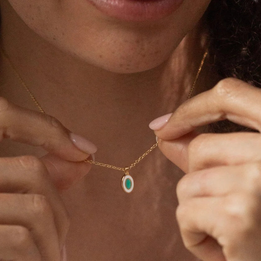 Oval Enamel Necklace Gold