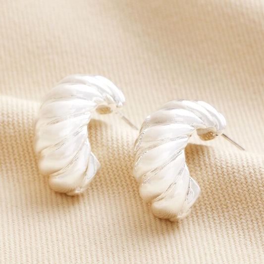 Chunky Twisted Rope Half Hoop Earrings Silver