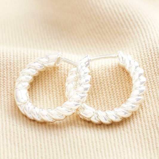 Twist Hoop Earrings in Silver