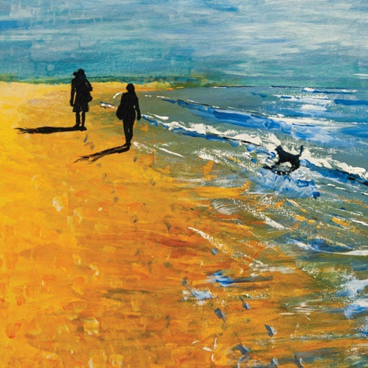 Beachwalkers & Dog Greeting Card by Geoff Hargraves