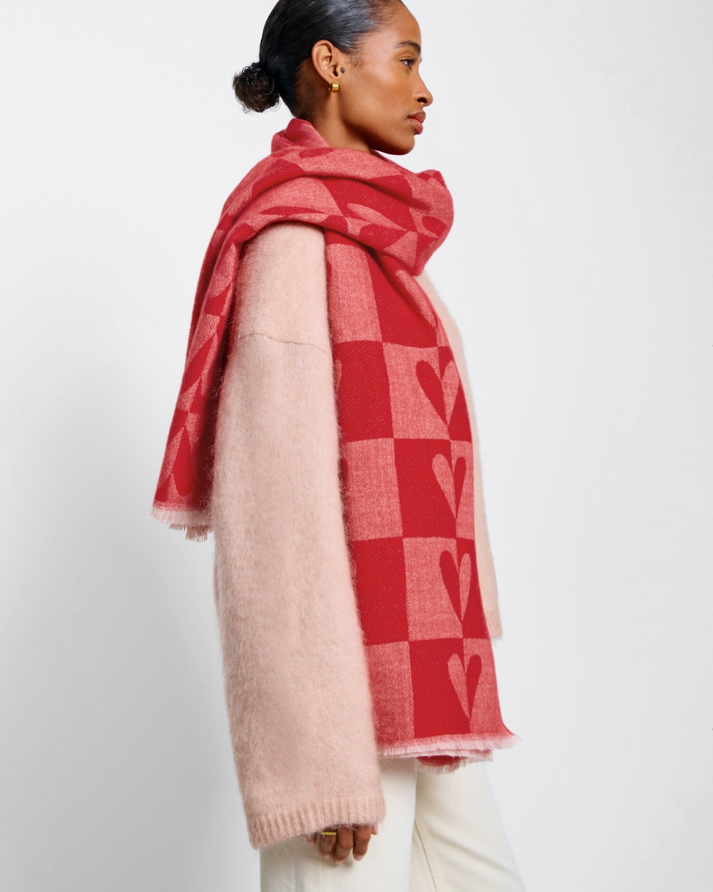 Katie Loxton Heart Print Blanket Scarf in Pink & Red