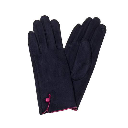 Ladies Faux Suede Gloves in Navy & Fuchsia