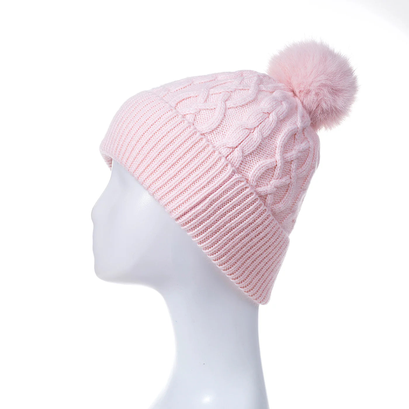 Cable Knit Pom Hat In Marshmallow