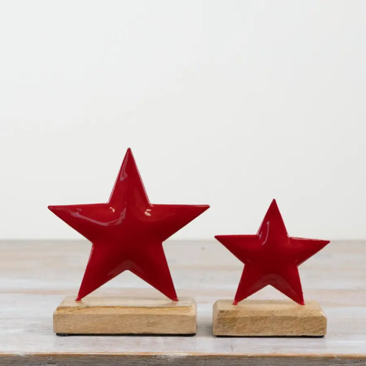 Red Iron Star On Wood Base