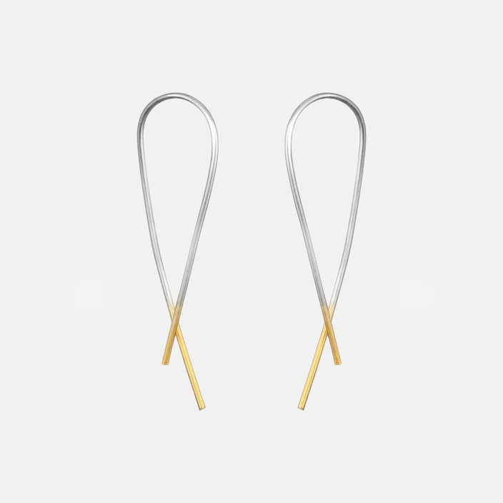 Dipped Crossover Earrings Silver & Gold