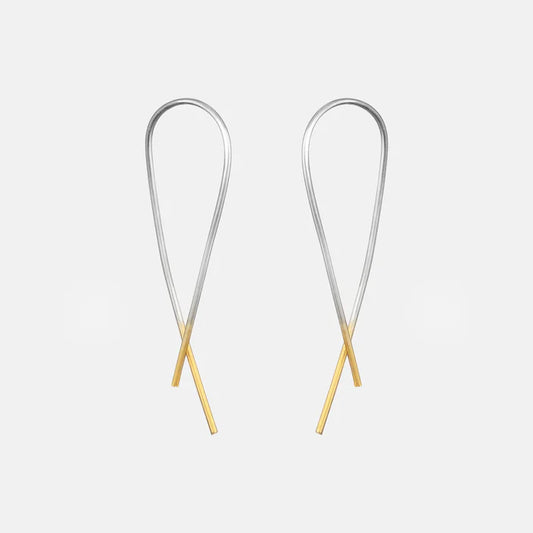 Dipped Crossover Earrings Silver & Gold