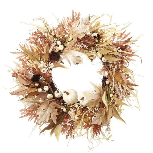 White Pumpkin & Foliage Autumnal Wreath