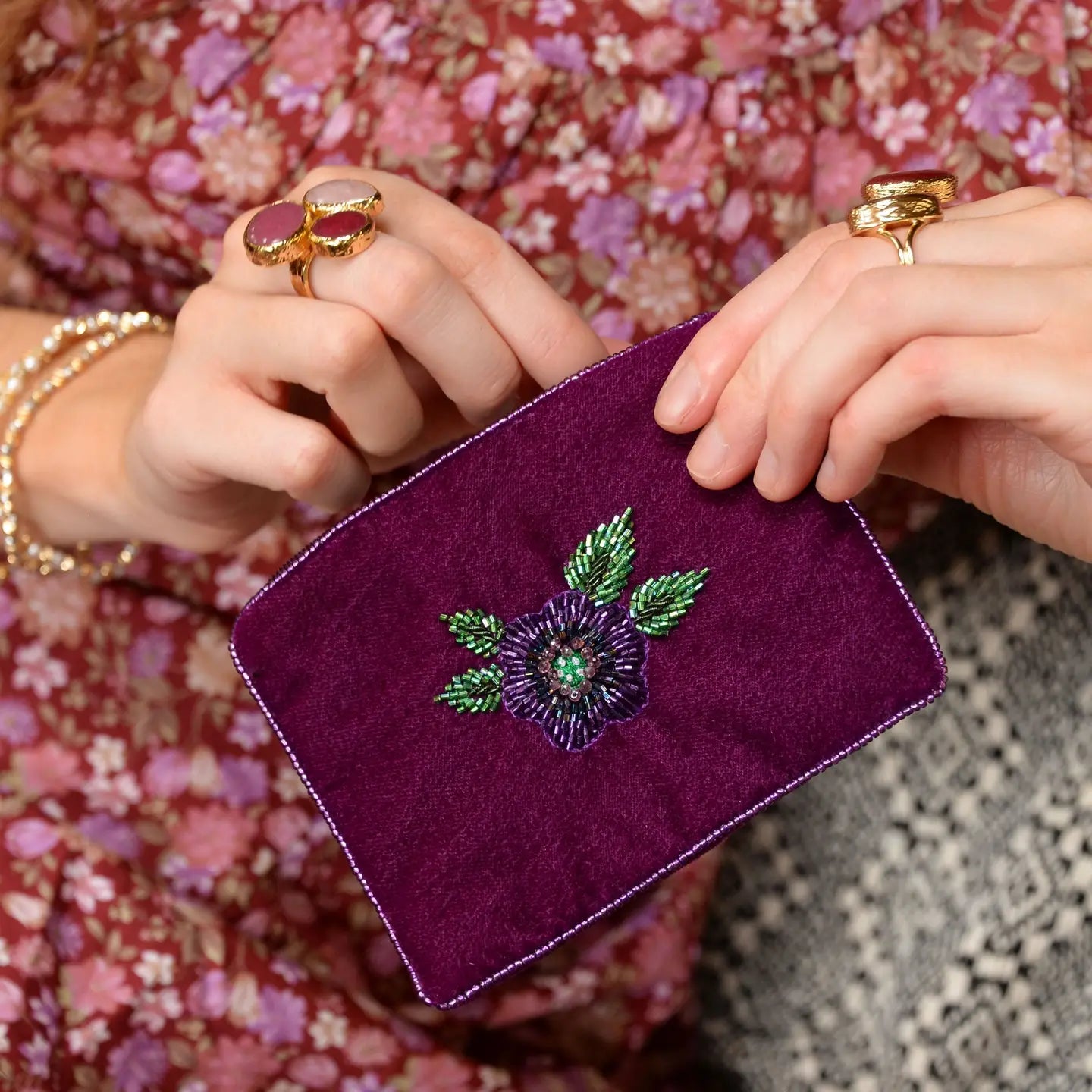 Purple Flower Small Pouch
